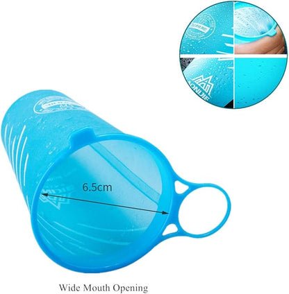 AONIJIE 2 Pcs Sports Collapsible Water Bottle BPA Free + 2 Pcs Replacement Straws Lid - TPU Soft Drink Water Kettle Foldable Flask for Hiking Bicycling Running Climbing (Dark Blue)