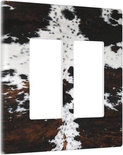 Western Farm Highland Cow Cowhide 2 Gang Rocker Decora Light Switch Cover Decorative Outlet Covers Wall Plate Electrical Faceplate Switchcovers GFCI for Farmhouse Bathroom Bedroom Living Room Decor
