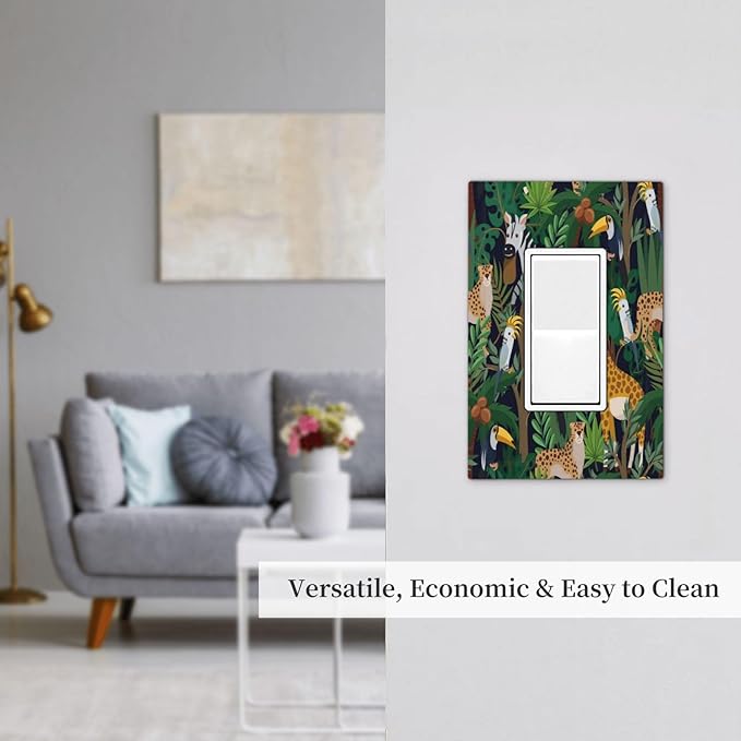 Cartoon Animal Zebra Leopard Giraffe Bird Leaf 1 Gang Rocker Nursery Light Switch Covers Decorative Single Decora Outlet Wall Plate Faceplate Switchplate GFCI for Kidroom Bedroom