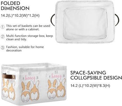 Wamika Cute Dog corgi Butt Storage Basket Fabric Laundry Baskets Honey Bun Puppy Storage Boxes Organizer Bag for Baby Cloth Dog Toy Book Storage Cubes Shelf Closet Bins 16x12x8 Inches