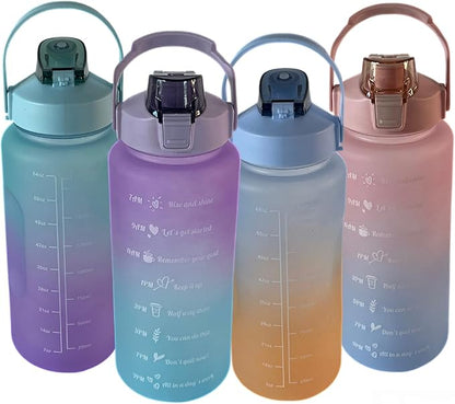 64 oz Motivational Water Bottle, Sports Water Bottle, Outdoors (Blue/Orange)