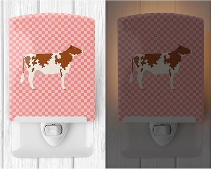Caroline's Treasures BB7827CNL Ayrshire Cow Pink Check Ceramic Night Light Compact, UL-Certified, Ideal for Bedroom, Bathroom, Nursery, Hallway, Kitchen, 6x4x3, Multicolor