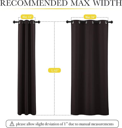 NICETOWN Short Complete 100% Blackout Curtains, Thermal Insulated & Energy Efficiency Window Draperies with Same Color Liner, Noise Reducing Small Drapes for Kids Room (Brown, 42"W by 63"L, 2 Panels)