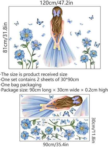 Baby Girl Wall Decals Blue Flower Butterfly Wall Sticker DIY Butterfly Wall Decals Removable Vinyl Peel and Stick for Kids Baby Nursery Bedroom Playroom Art Decoration
