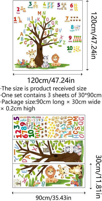 Kids Nursery Wall Decals, Alphabet Letters and Numbers, Animals Wall Stickers for Kids Room Decor