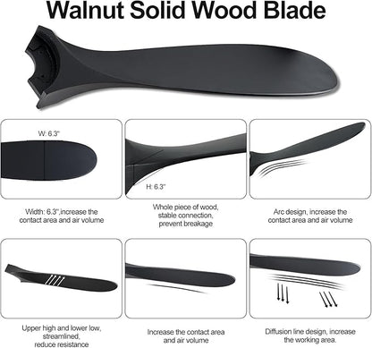 72" Ceiling Fans with Lights, 72 inch Ceiling Fan with Lights, High cfm Quiet 3 Blade Wood Walnut Ceiling Fan, Large Modern Ceiling Fan with Remote, Propeller Fans for Patios,Matte Black