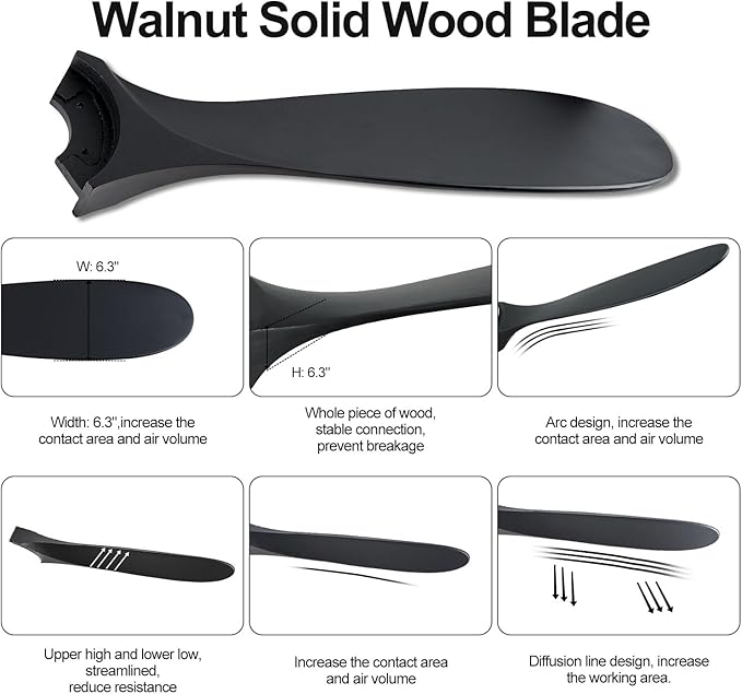 60" Ceiling Fans with Lights, 60 inch Ceiling Fan with Lights, High cfm Quiet 3 Blade Wood Walnut Ceiling Fan, Large Modern Ceiling Fan with Remote, Propeller Fans for Patios,Matte Black