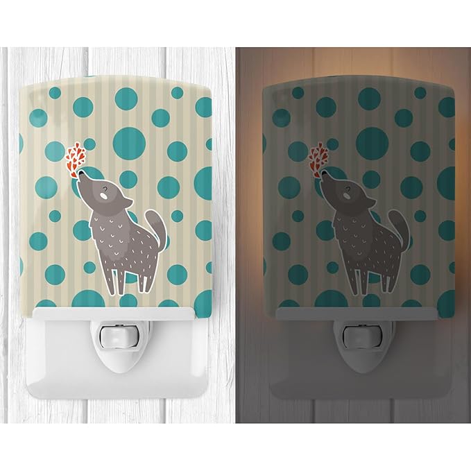 Caroline's Treasures BB6752CNL Wolf Love Ceramic Night Light Compact, UL-Certified, Ideal for Bedroom, Bathroom, Nursery, Hallway, Kitchen, 6x4x3, Multicolor