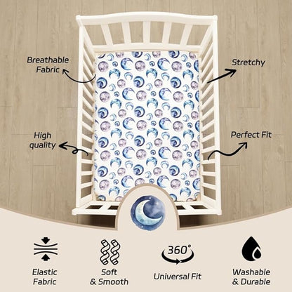 4 Pack Fitted Pack N Play Sheets for Baby Boys Neutral Unisex Breathable Soft Toddler Mini Crib Sheets for Pack and Play Mattress (Sky)