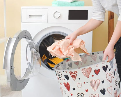 Large Kids Laundry Hamper,Heart Laundry Basket Collapsible Girls Storage Baskets for Baby Room Decor,Nursery Hamper,Toy Organizer,(Line love) …