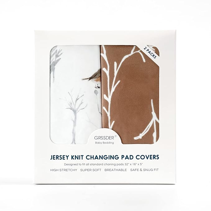 GRSSDER Stretch Ultra Soft Jersey Knit Changing Pad Cover Set 2 Pack, Change Table Pad Covers Fit 32"/34" x 16" Pads Safe and Snug, Pretty Pattern for Boys and Girls, Jungle Animals