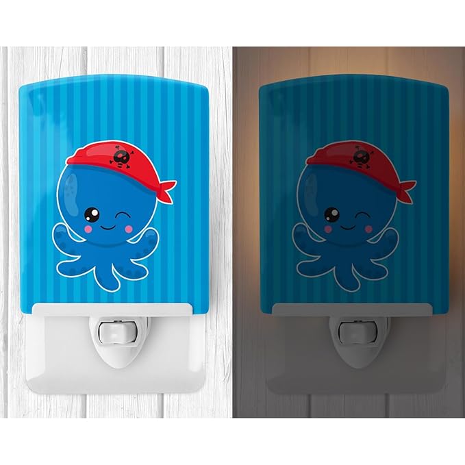 Caroline's Treasures BB8913CNL Nautical Pirate Octopus #2 Ceramic Night Light Compact, UL-Certified, Ideal for Bedroom, Bathroom, Nursery, Hallway, Kitchen, 6x4x3, Multicolor