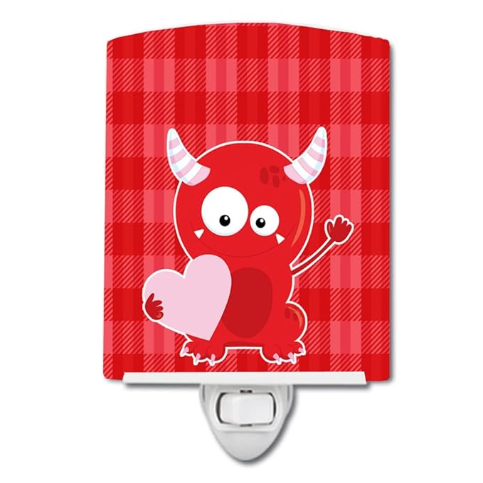 Caroline's Treasures BB9123CNL Cupid Monster Angel on Plaid #3 Ceramic Night Light Compact, UL-Certified, Ideal for Bedroom, Bathroom, Nursery, Hallway, Kitchen, 6x4x3, Multicolor