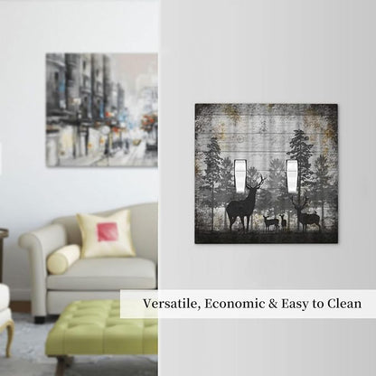 Rustic Deer Forest Vintage Wood Board Double Toggle Boho Light Switch Covers Decorative Country Unique 2 Gang Wall Plate Dual Electrical Faceplate Switchplate for Farmhouse Cabin Decor