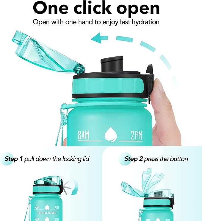 32oz Motivational Water Bottle with Time Marker & Fruit Strainer, Leak-proof BPA Free Non-Toxic Bottle with Carrying Strap, Perfect for Fitness, Gym and Outdoor Sports