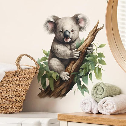 Removable Cute Koala Wall Decal Koala on Branch Wall Sticker Peel and Stick Watercolor Animal Wall Art Decor Stickers for Kids Baby Classroom Living Room Playing Room Bedroom