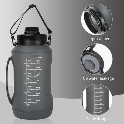 Collapsible 64oz Water Bottle with Handle & Straw - Spill-Proof Foldable Silicone Bottle for Men/Women (Black, 2L)