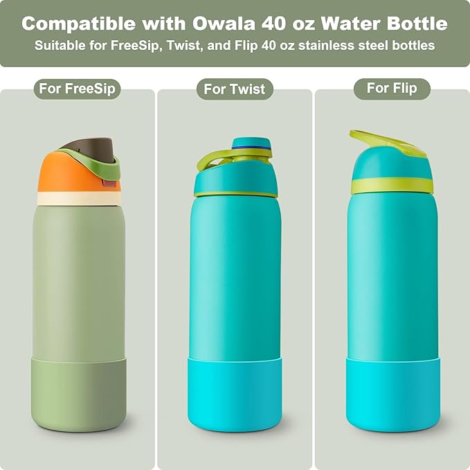 2PCS Silicone Water Bottle Boot for Owala 24oz 32oz 40oz, Anti-Slip Protective Sleeve Bottom Bumper Protector for FreeSip, Twist, and Flip Stainless Steel Water Bottles