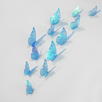 72Pcs 3D Butterfly Wall Decor 3 Sizes 3 Styles, Removable Butterfly Stickers Wall Decals, Butterfly Decorations Party Birthday Cake Decoration for Kids Nursery Wedding Bedroom Room(Blue)