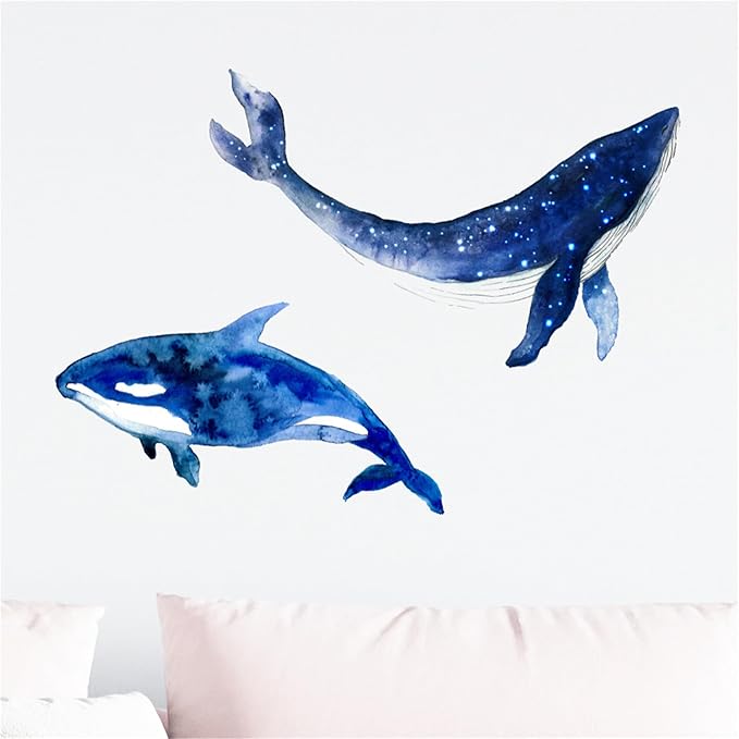 Removable Vinyl Whale Wall Decal Sea Life Wall Sticker Decor Nursery Kidsroom School Classroom Livingroom Bedroom Bathroom Coastal Ocean Fish Murals Decals