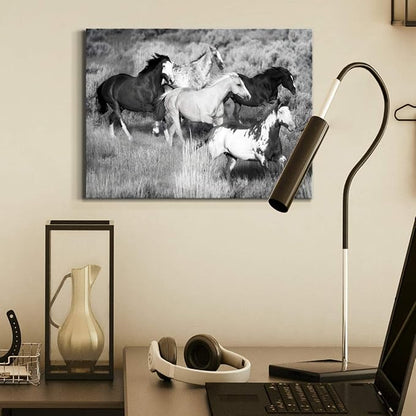 Renditions Gallery Canvas Animal Wall Art Modern Decorations Paintings Running Vintage Horses Black & White Nature Wall Hanging Artwork Prints for Bedroom Office Kitchen - 18"x27" LT33