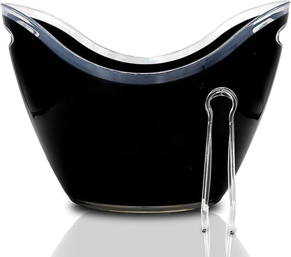 Acrylic Ice Bucket with tongs, Ice Bucket for Parties, Party Supply, Ice Bucket for Cocktail Bar, Champagne Bucket, Tub for Beer, Sparkling Wine, Cocktails, or Ice Cream., Large, Black