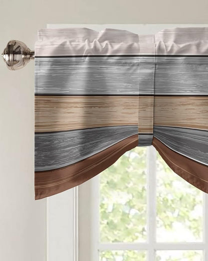 Farmhouse Fall Blackout Tie Up Valance Curtains for Kitchen Windows, Brown Grey Window Toppers Balloon Shades for Living Room/Bathroom/Bedroom,1 Panel,54" X 18" Retro Rustic Barn Wood Texture