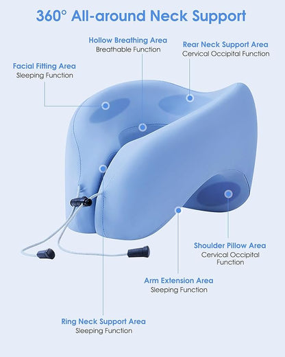 2-in-1 Travel Pillow, Memory Foam U-Shape Airplane Neck Pillow with Storage Bag, Napping Pillow Relax Arms, Ideal for Airplane, Car, Family and Travel Use-Upgraded