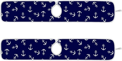 Nautical Theme Anchor Faucet Water Catcher Mat 2 Pack Navy Blue Sea Coastal Drying Mat Absorbent Bathroom Faucet Handle Drip Catcher Tray Bar RV Kitchen Sink Splash Guard 30x5 Inches