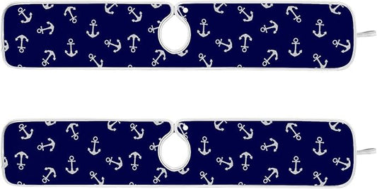 Nautical Theme Anchor Faucet Water Catcher Mat 2 Pack Navy Blue Sea Coastal Drying Mat Absorbent Bathroom Faucet Handle Drip Catcher Tray Bar RV Kitchen Sink Splash Guard 30x5 Inches
