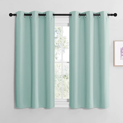 NICETOWN Aqua Blue Room Darkening Curtains for Kitchen, Window Treatment Thermal Insulated Solid Grommet Room Darkening Curtains/Drapes for Bedroom (Set of 2, 42 inches Wide by 50 inches Long)
