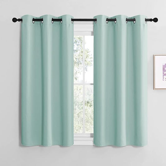 NICETOWN Aqua Blue Room Darkening Curtains for Kitchen, Window Treatment Thermal Insulated Solid Grommet Room Darkening Curtains/Drapes for Bedroom (Set of 2, 42 inches Wide by 50 inches Long)
