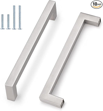 Probrico 10 Pack Kitchen Furniture Hardware Cupboard Drawer Door Cabinet Pulls and Knobs Stainless Steel T Bar Modern Contempory Style, 6-3/10" Hole Centers