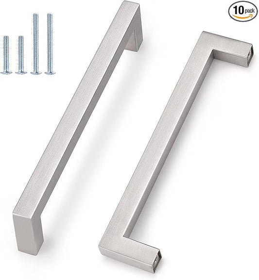 Probrico 10 Pack Kitchen Furniture Hardware Cupboard Drawer Door Cabinet Pulls and Knobs Stainless Steel T Bar Modern Contempory Style, 6-3/10" Hole Centers