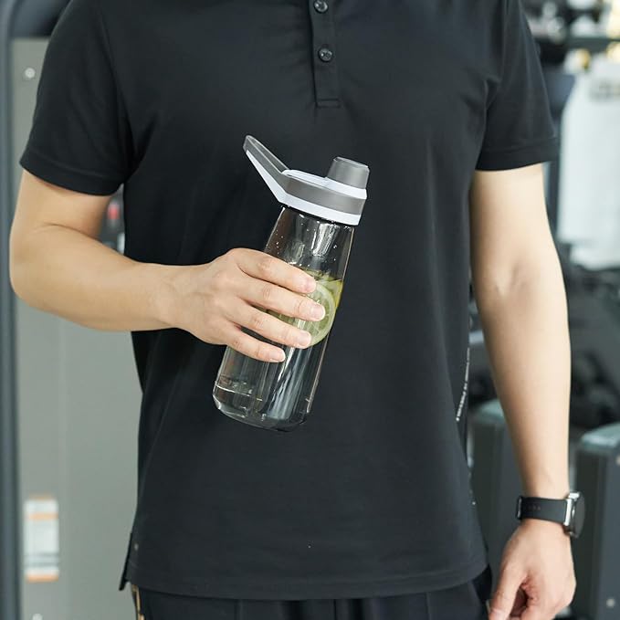 Kerilyn 32oz Water Bottle, Wide Mouth Plastic Water Bottles Chug Lid Sports Water Bottle, Reusable Water Bottle With Handle, Leak-Proof Clear Water Bottle for Travel, Fitness, Men, Women, Black