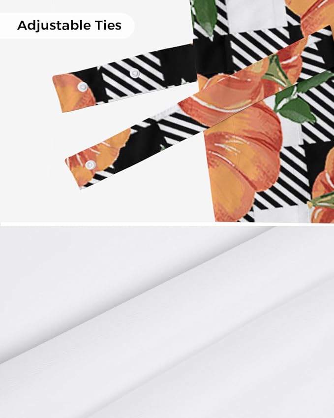 Fall Blackout Tie Up Valance Curtains for Kitchen Windows Thanksgiving Halloween Pumpkins Window Toppers Balloon Shades for Living Room/Bathroom/Bedroom,42" X 12" Farmhouse Black White Buffalo Plaid