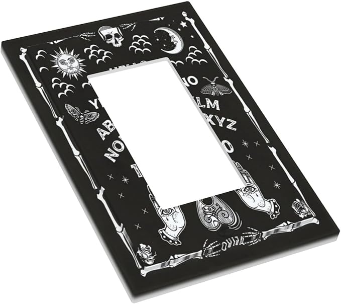 Black Witchy Skeleton Skull Gothic Sun Moon 1 Gang Rocker Novelty Light Switch Covers Decorative Unique Single Decora Outlet Wall Plate Faceplate Switchplate GFCI for Bedroom Decor