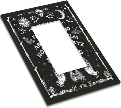 Black Witchy Skeleton Skull Gothic Sun Moon 1 Gang Rocker Novelty Light Switch Covers Decorative Unique Single Decora Outlet Wall Plate Faceplate Switchplate GFCI for Bedroom Decor