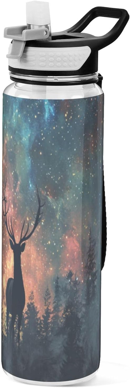 senya Magic Forest Deer Sport Water Bottle with Straw Tritan Clear Bottle for Outdoor Gym Travel