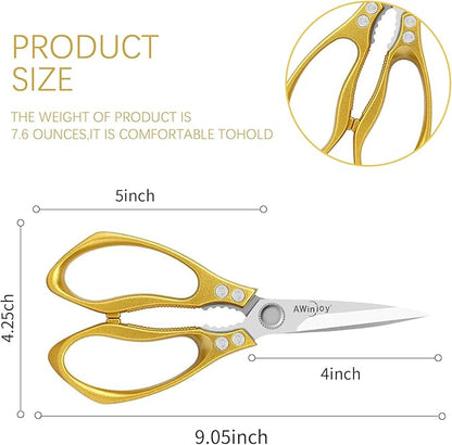 Kitchen Scissors, Heavy Duty Sharp Kitchen Shears, Dishwasher Safe, Multipurpose Cutting Scissors for Kitchen, Meat, Chicken, Fish, Poultry, Herbs, Bread, Kitchen Gadgets, Gift (Gold)