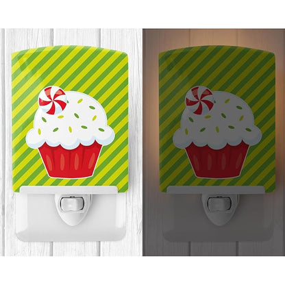Caroline's Treasures BB6819CNL Christmas Pepermint Cupcake Ceramic Night Light Compact, UL-Certified, Ideal for Bedroom, Bathroom, Nursery, Hallway, Kitchen, 6x4x3, Multicolor