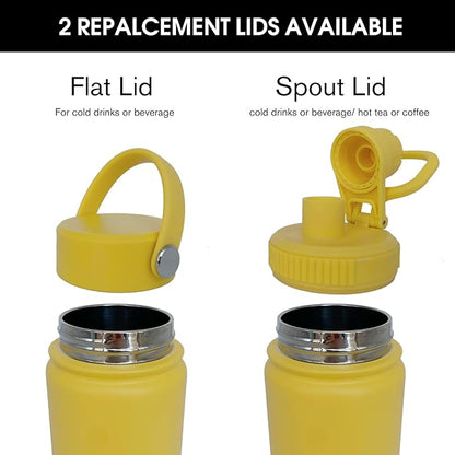 22oz Insulated Water Bottle ，Stainless Steel Sports Water Cup Flask with 2 Lids, Wide Mouth Travel Thermal Mug,Outdoor Sports Bottle（Mango yellow）