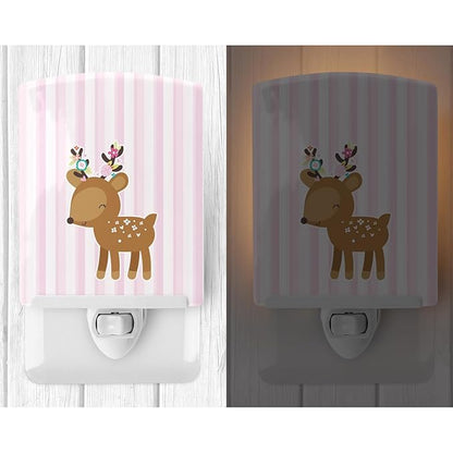 Caroline's Treasures BB6934CNL Deer in Pink Stripes Ceramic Night Light Compact, UL-Certified, Ideal for Bedroom, Bathroom, Nursery, Hallway, Kitchen, 6x4x3, Multicolor