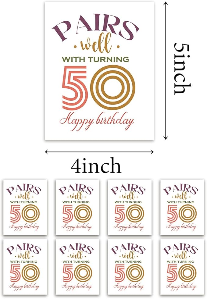8 Pcs 50th Birthday Gifts for Women Her Him Wine Labels, Happy 50th Birthday Party Decorations for Woman Man Wine Bottle Stickers, 50 Years Old Birthday Gifts for Women, 50th Wine Bottle Labels
