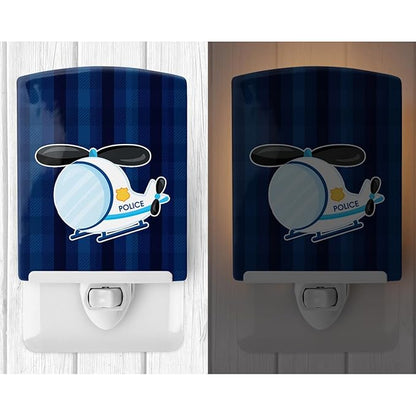 Caroline's Treasures BB7008CNL Police Helicopter Ceramic Night Light Compact, UL-Certified, Ideal for Bedroom, Bathroom, Nursery, Hallway, Kitchen, 6x4x3, Multicolor