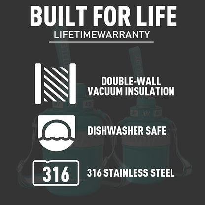 Stainless-Steel Water Bottle: Leakproof Lid, Perfect Sip, Double Insulated, Eco-Friendly, Dishwasher Safe & Stylish Strap (Ocean, 32 oz)