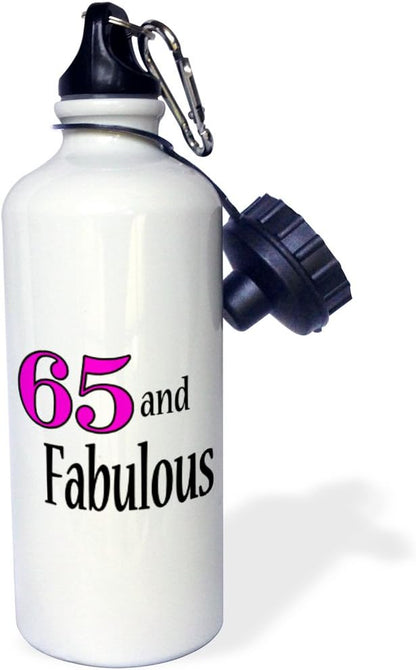 3dRose 65 and fabulous. Pink. -Sports Water Bottle, 21oz , Multicolored