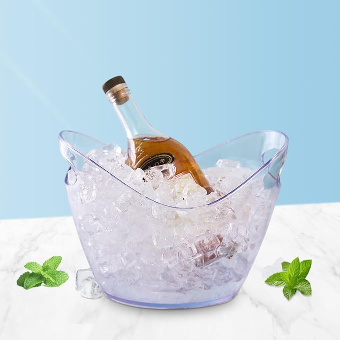 3-Pcs Ice Bucket - 4-Liter Food-Grade Clear Acrylic Champagne Bucket with Easy-to-Carry Handles, Fits 2 Wine Bottles or 5 Beer Bottles, Ideal for Parties
