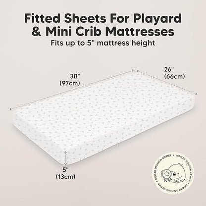 2-Pack Mini Crib Sheets Fitted, Pack and Play Sheets - Organic Cotton Pack N Play Sheets for Pack and Play Mattress, Playard Baby Crib Sheets, Jersey Crib Sheets Neutral for Boys, Girls (Meadow)