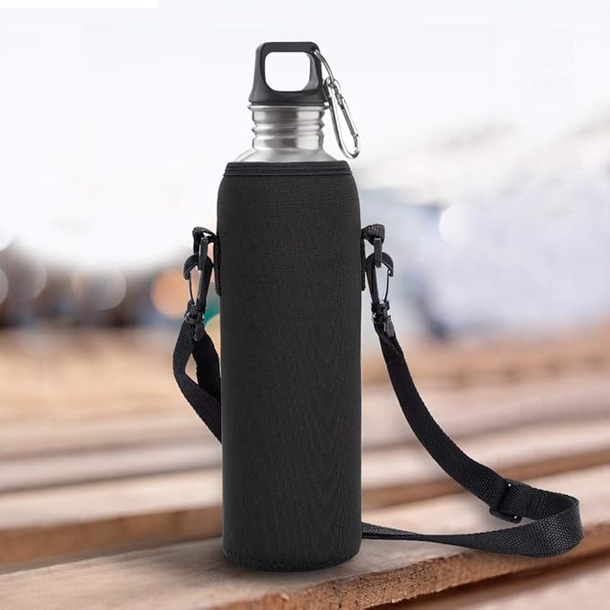 Water Bottle Holder, Water Bottle Sling Bag, Water Bottle Sleeve with Detachable Strap and Built-in Buckle, Slightly Elastic Opening can Prevent Bottle from Falling Out(Black)